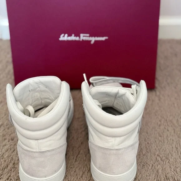 Salvatore Ferragamo “Neo” Parchment and Silver Sneakers - Men’s
